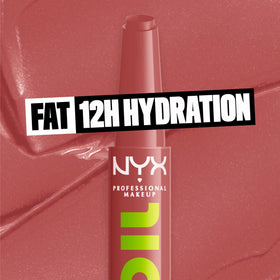 Lifestyle shot of NYX Fat Oil Slick Click Lip Balm in use