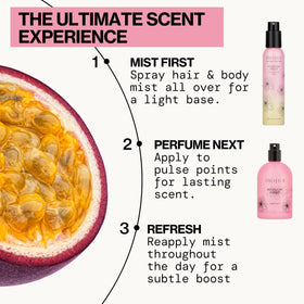 Lifestyle shot of Pacifica Passion Fruit Perfume in use