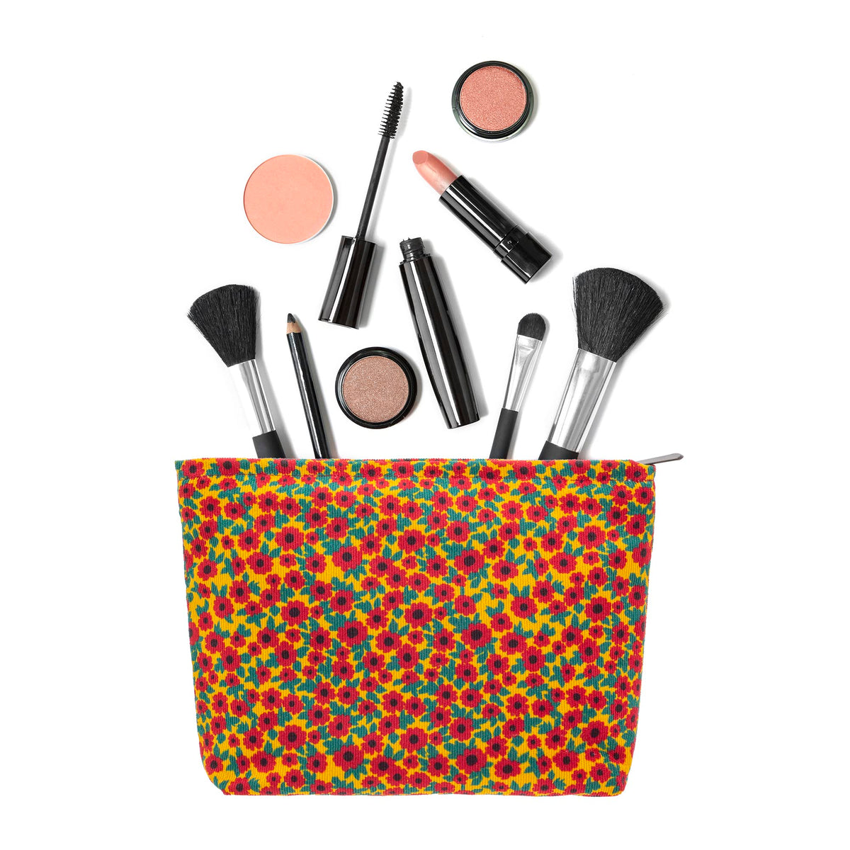 Lifestyle shot of PAZIMIIK Flat Makeup Bag being used outdoors