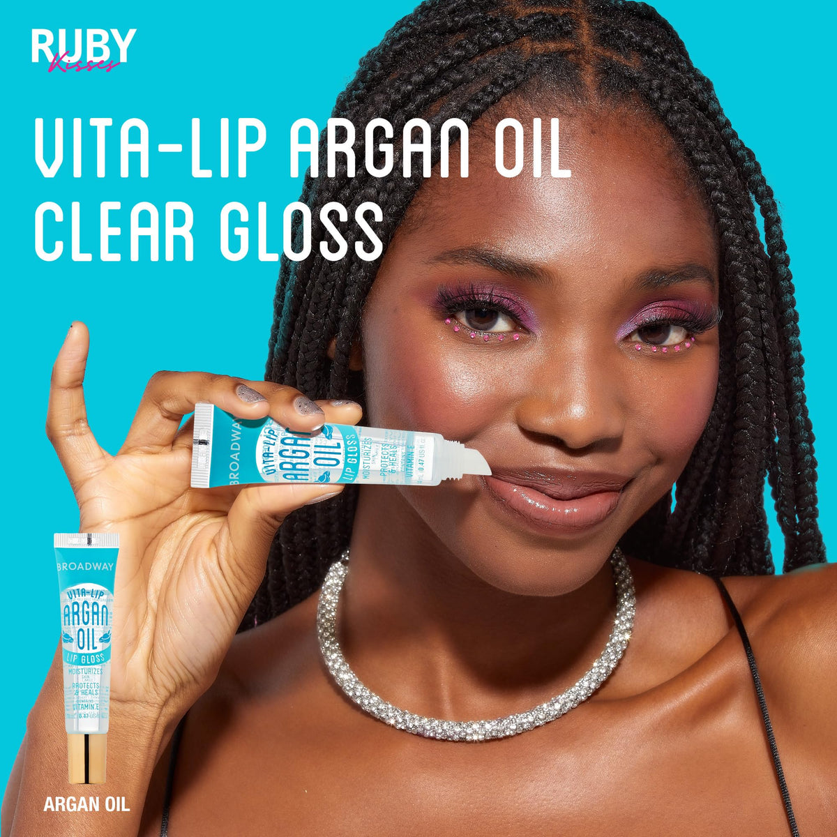 Lifestyle shot of Ruby Kisses Vita-Lip Gloss in use