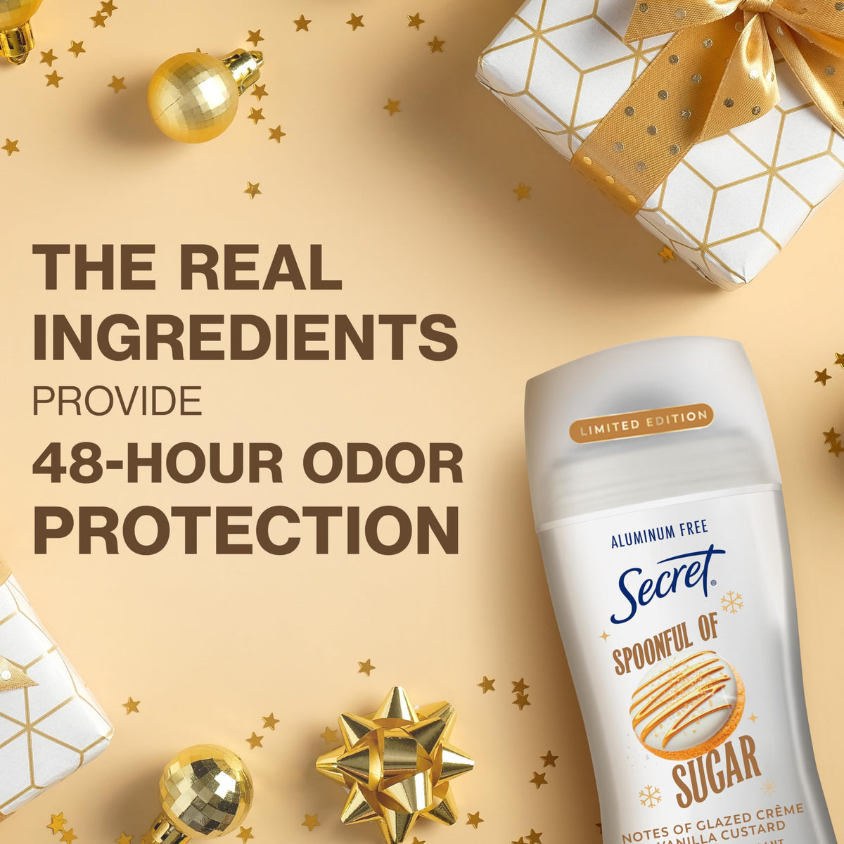Lifestyle shot of Secret Aluminum Free Deodorant on bathroom shelf