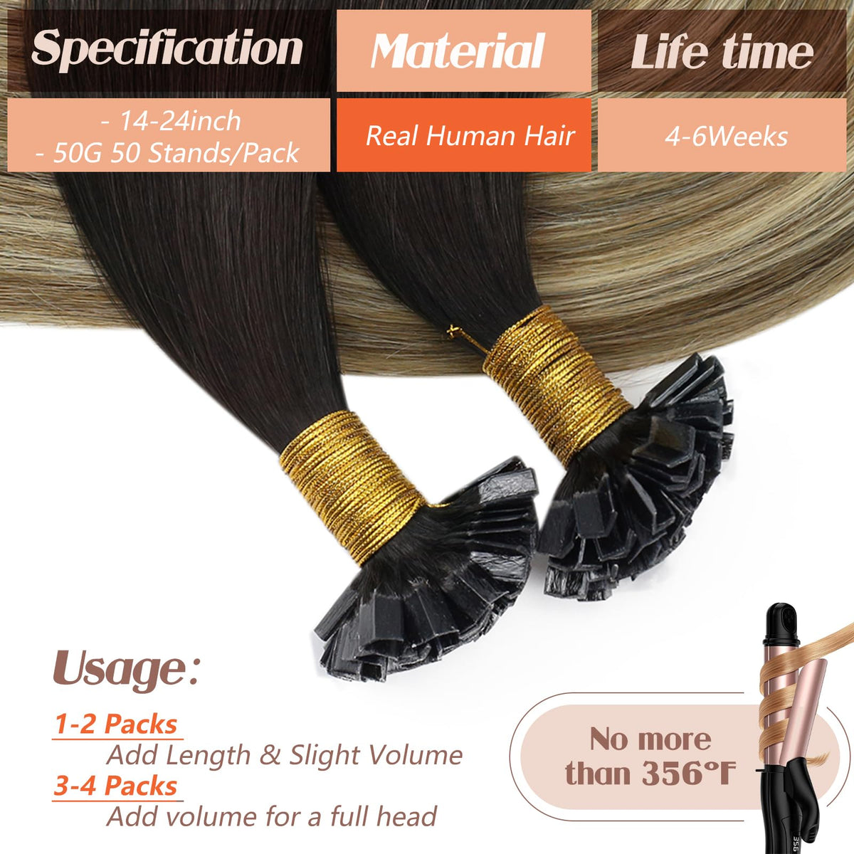 Lifestyle shot of Sunny Hair K Tip extensions styled