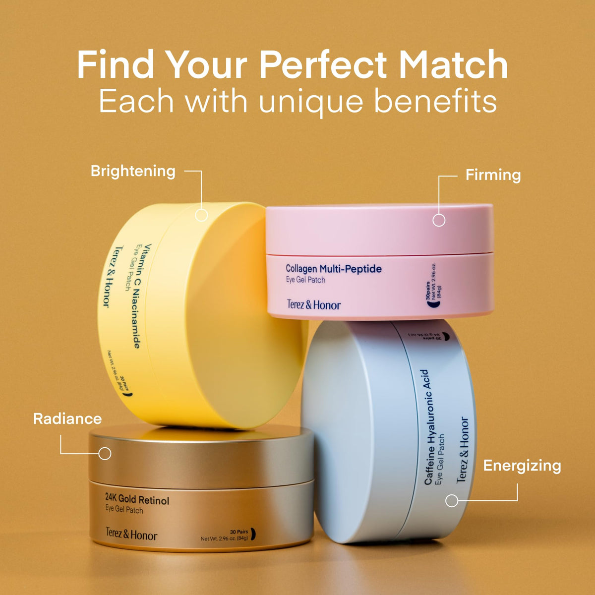 Lifestyle shot of TEREZ & HONOR eye patches in a skincare routine