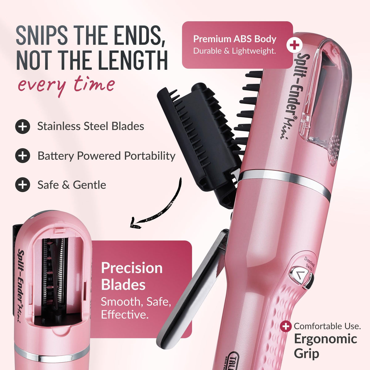 Lifestyle shot of using Split-Ender Mini on long hair