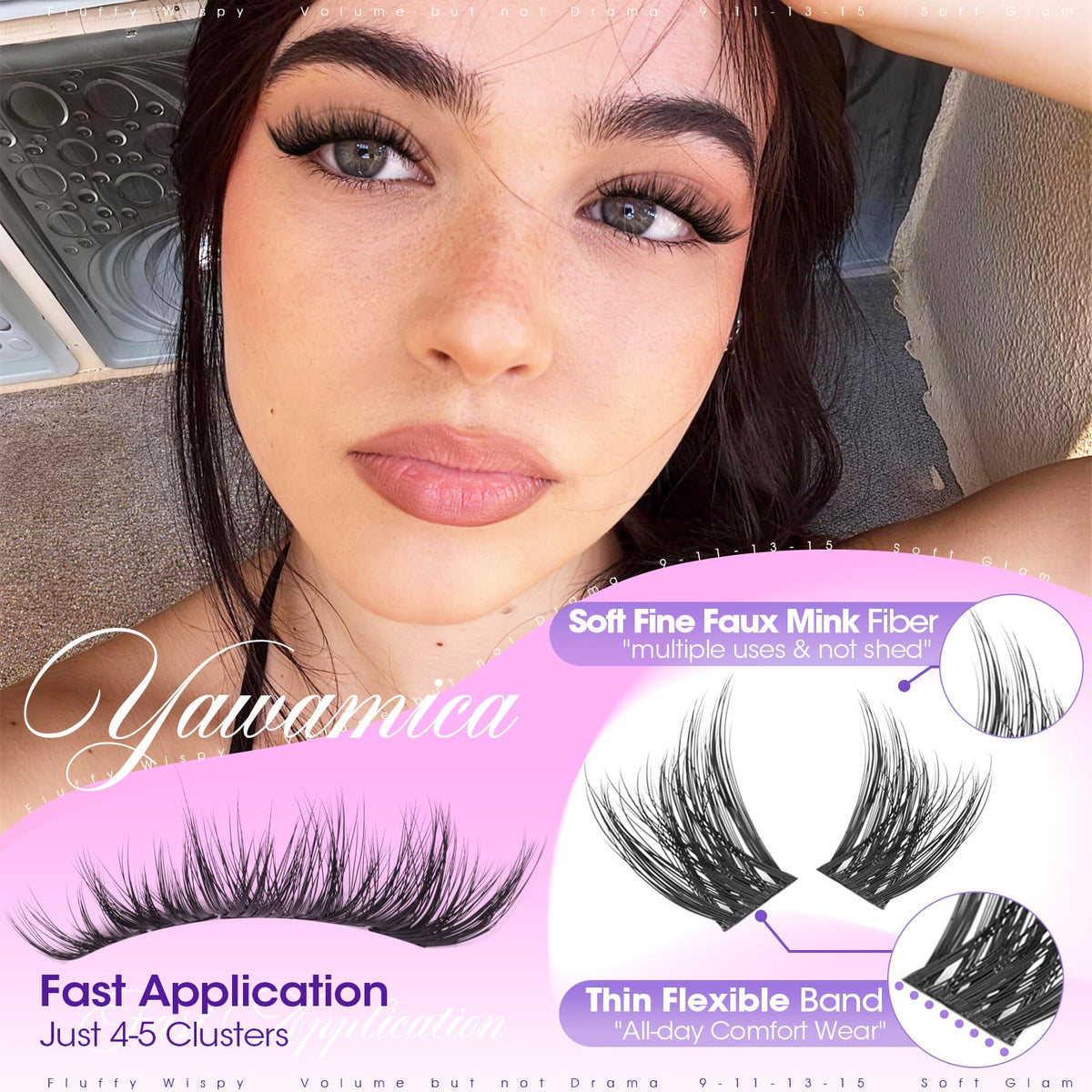 Lifestyle shot of Yawamica Fluffy Lash Clusters on a makeup table
