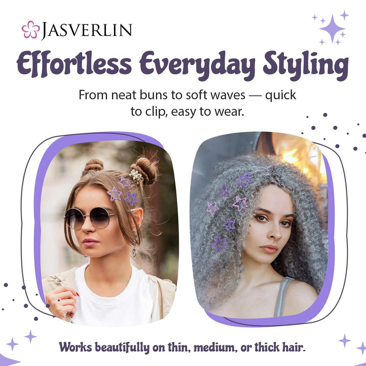 Lifestyle view of JASVERLIN star hair clips in hair