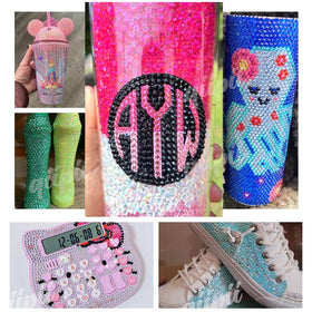 Light Blue AB Rhinestones applied on a tumbler