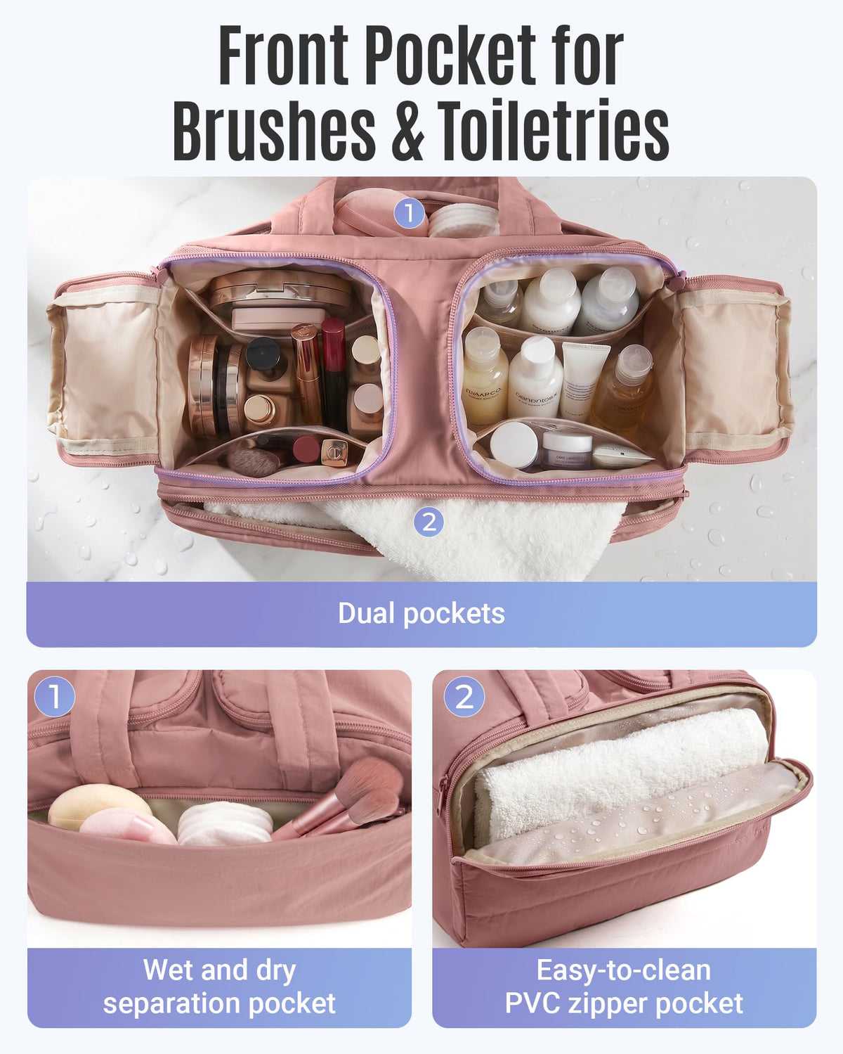 LIGHT FLIGHT Travel Toiletry Bag dual-zip compartments open