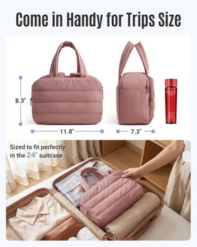 LIGHT FLIGHT Travel Toiletry Bag lifestyle scene with cosmetics