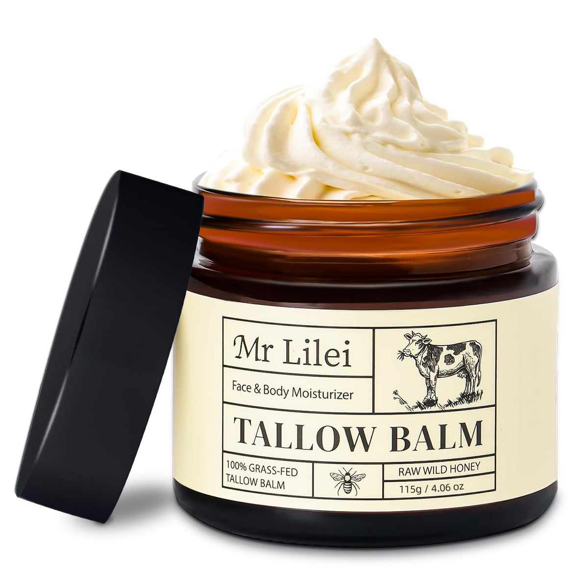 Lilei Beauty Organic Beef Tallow Balm front view 115g