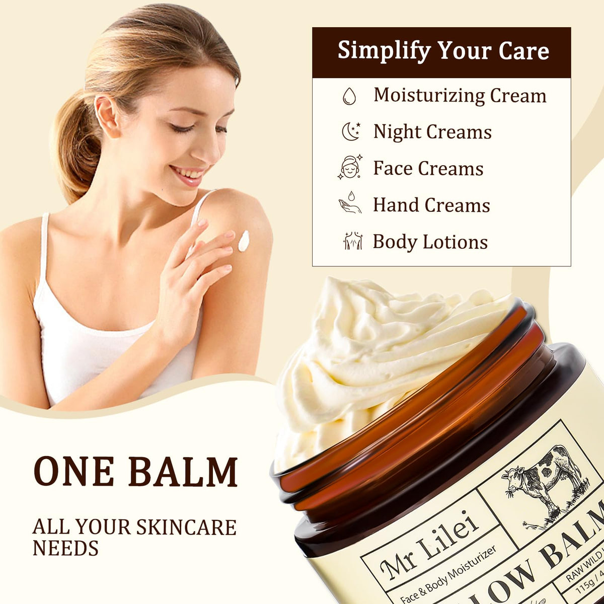 Lilei Beauty Organic Beef Tallow Balm open jar view