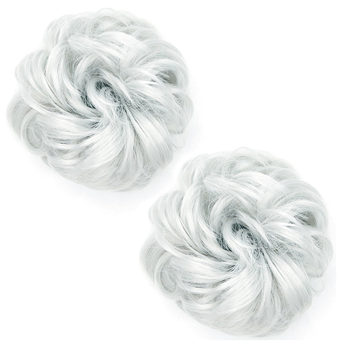 Liliyab Messy Hair Bun Extensions Silver Gray front view