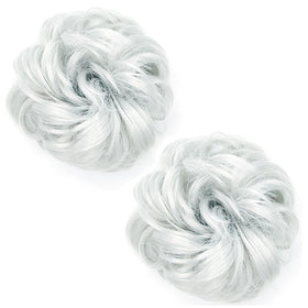 Liliyab Messy Hair Bun Extensions Silver Gray front view