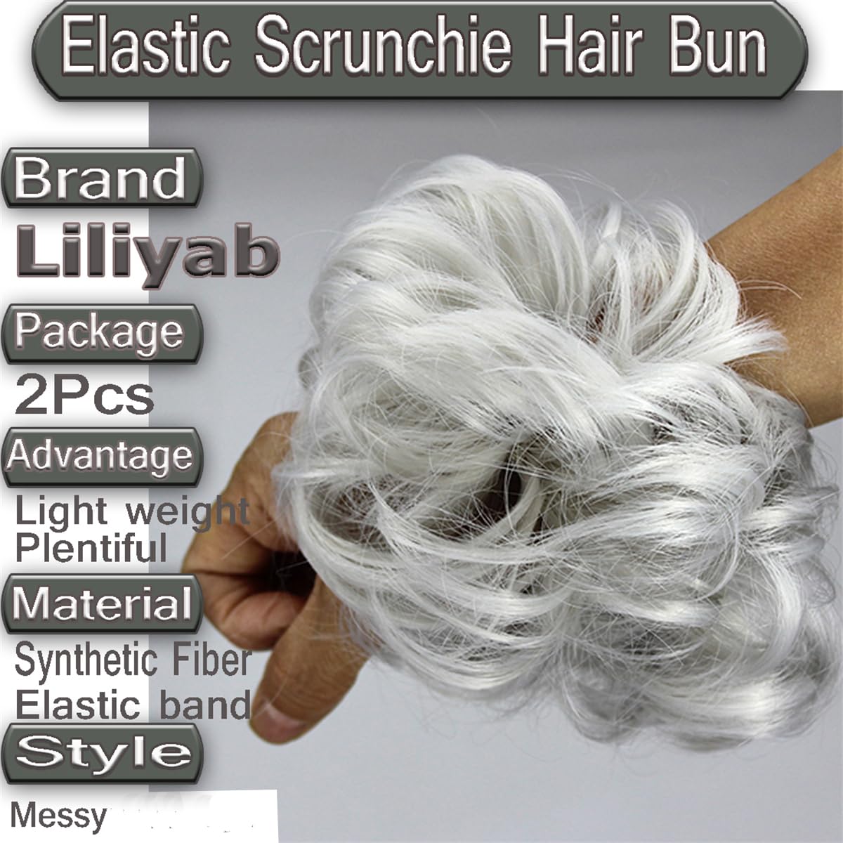 Liliyab Messy Hair Bun Extensions Silver Gray packaging