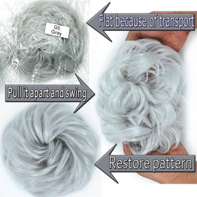 Liliyab Messy Hair Bun Extensions Silver Gray side view