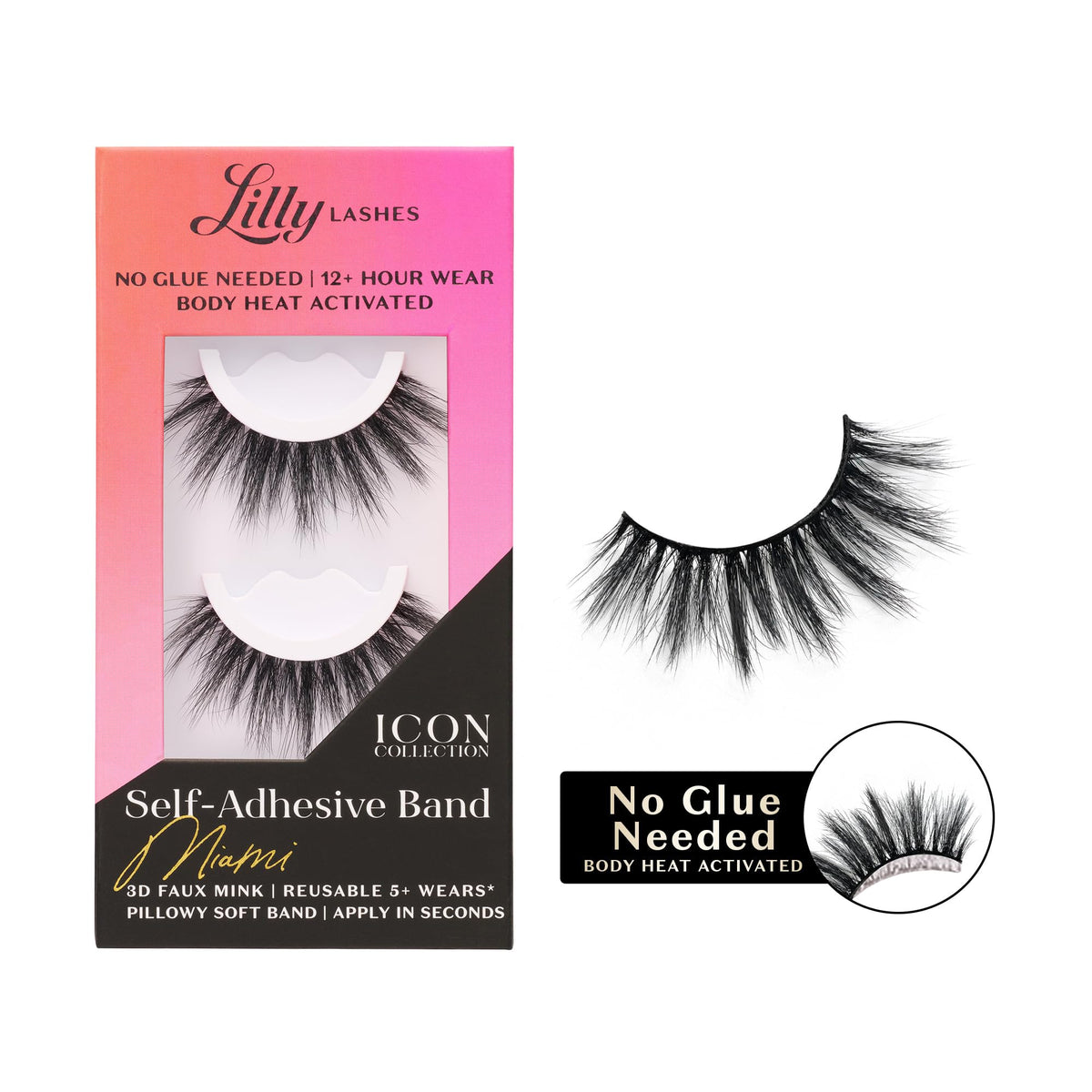 Lilly Lashes Self Adhesive Band 3D Faux Mink Eyelashes front view