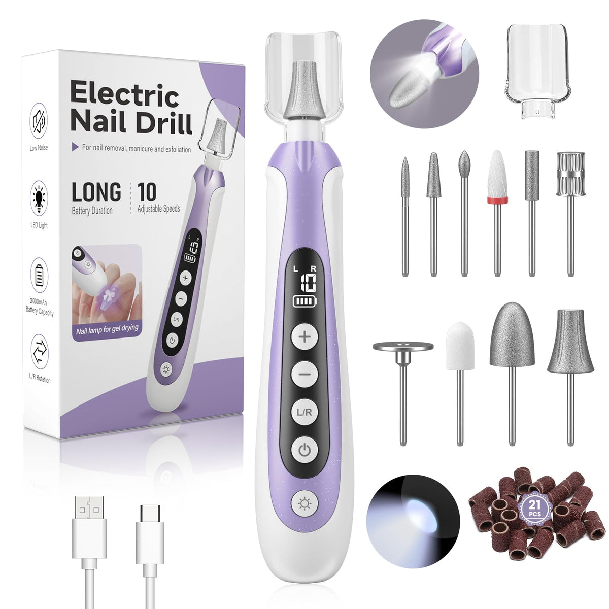 Lilonthy Electric Nail Drill Kit purple front view