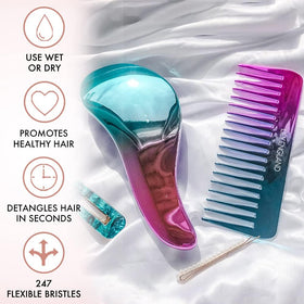 Lily England Detangler Brush and Comb Set displayed on a hair styling station
