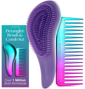 Lily England Detangler Brush and Comb Set in purple front view