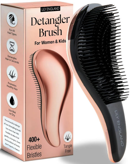 Lily England Gentle Detangler Brush front view with flexible bristles
