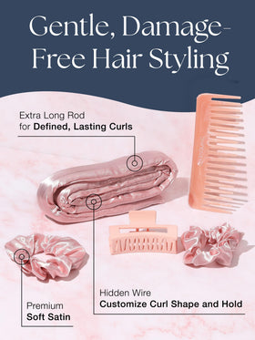 Lily England satin hair curlers with hair clip and scrunchies