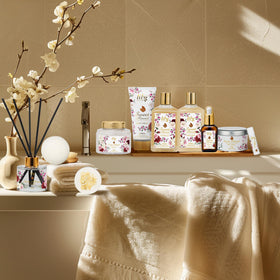 LILY ROY bath bomb and bath salt displayed in spa basket