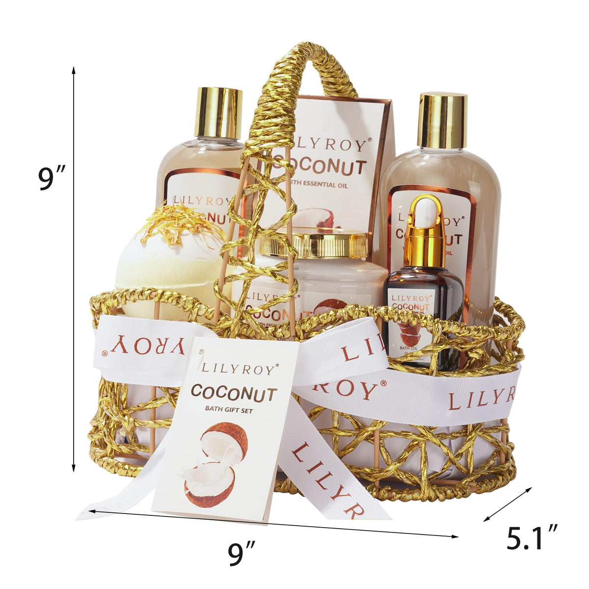 LILY ROY Coconut Spa Gift Basket with all products visible
