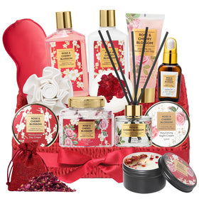 LILY ROY Spa Gift Set 16-Piece Rose & Cherry Blossom Basket Front View