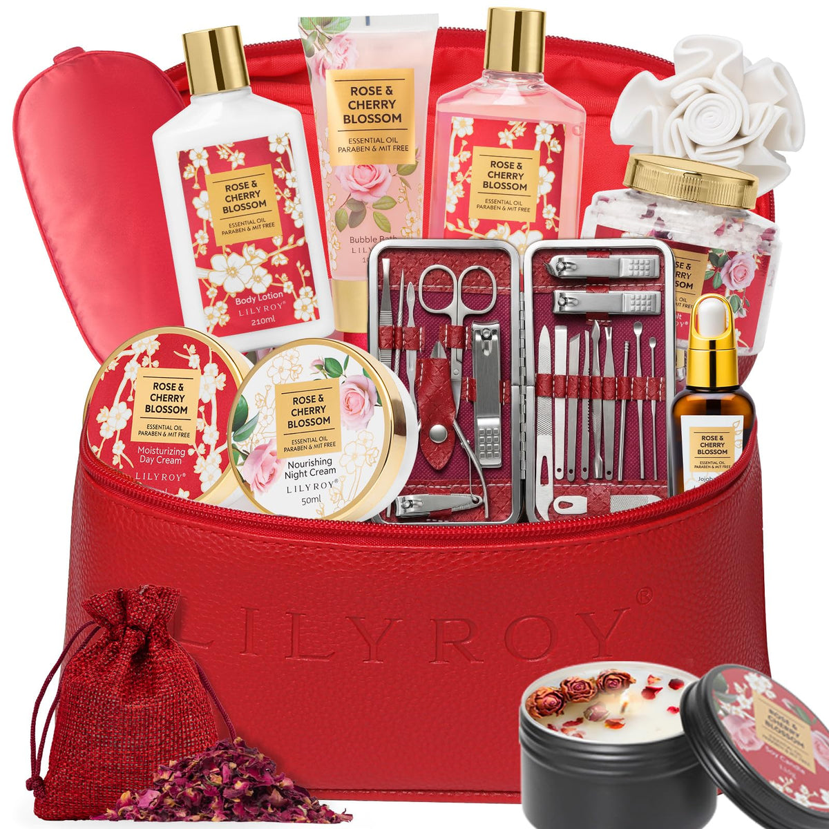 LILY ROY Spa Gift Set 32Pcs arranged in a woven basket