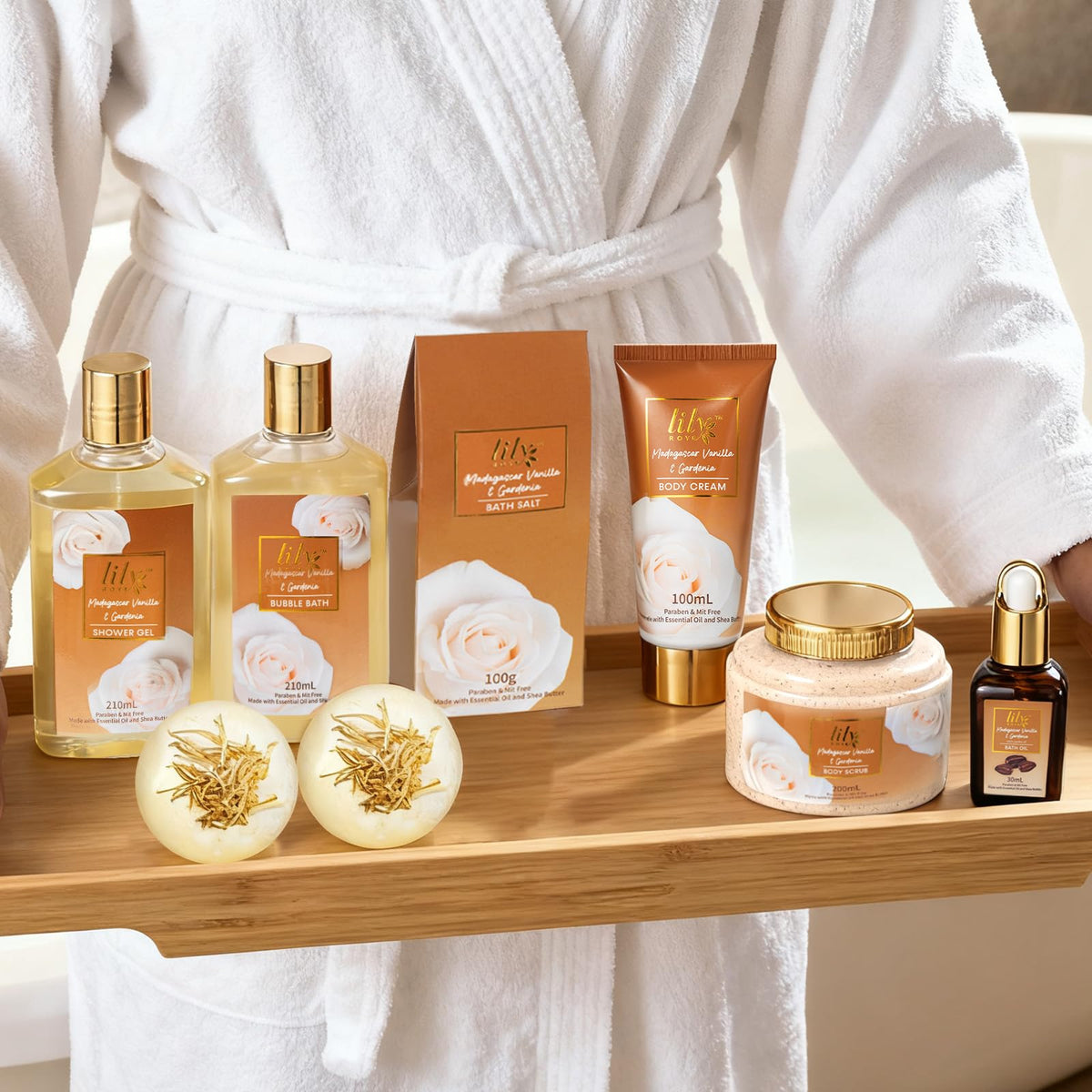 LILY ROY spa products arranged for a luxurious self-care experience
