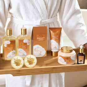 LILY ROY spa products arranged for a luxurious self-care experience