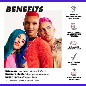 Lime Crime Unicorn Hair Dye Peri Dust application on hair