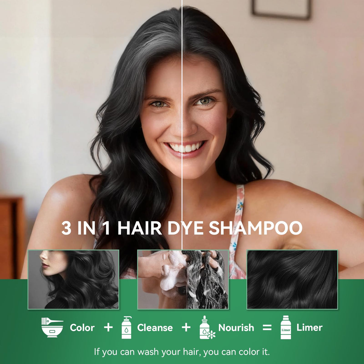 Limer Natural Black Hair Dye Shampoo 3-in-1 back view