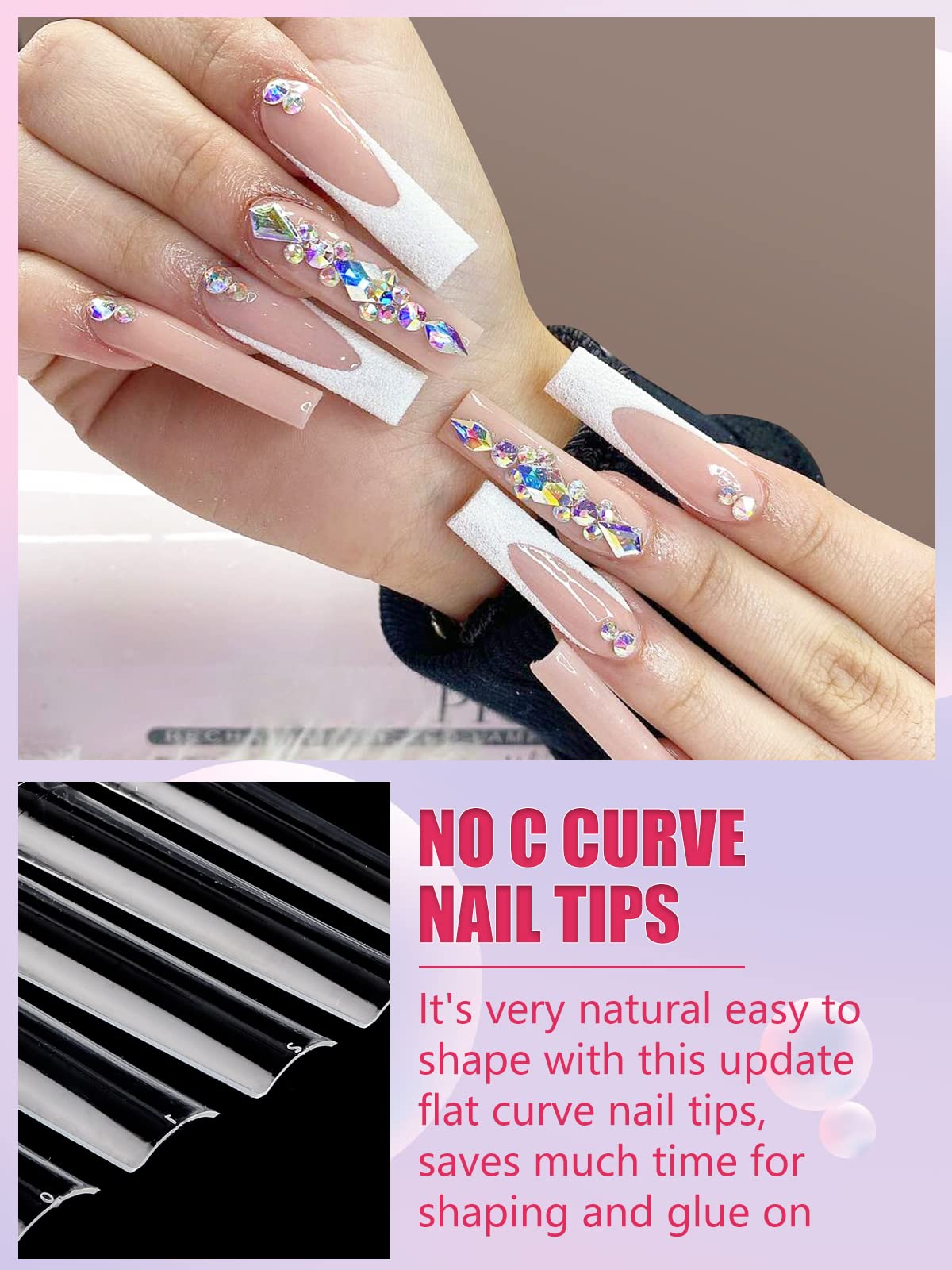 LIONVISON 504PCS Square Nail Tips close-up of no C curve design