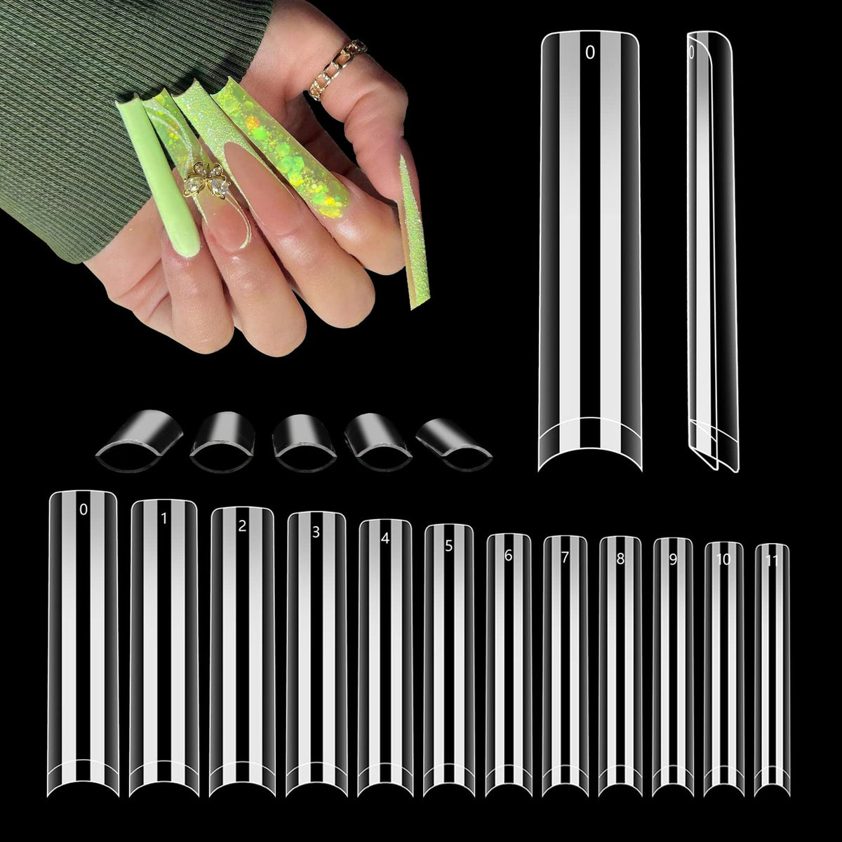 LIONVISON 504PCS Square Nail Tips front view with clear design