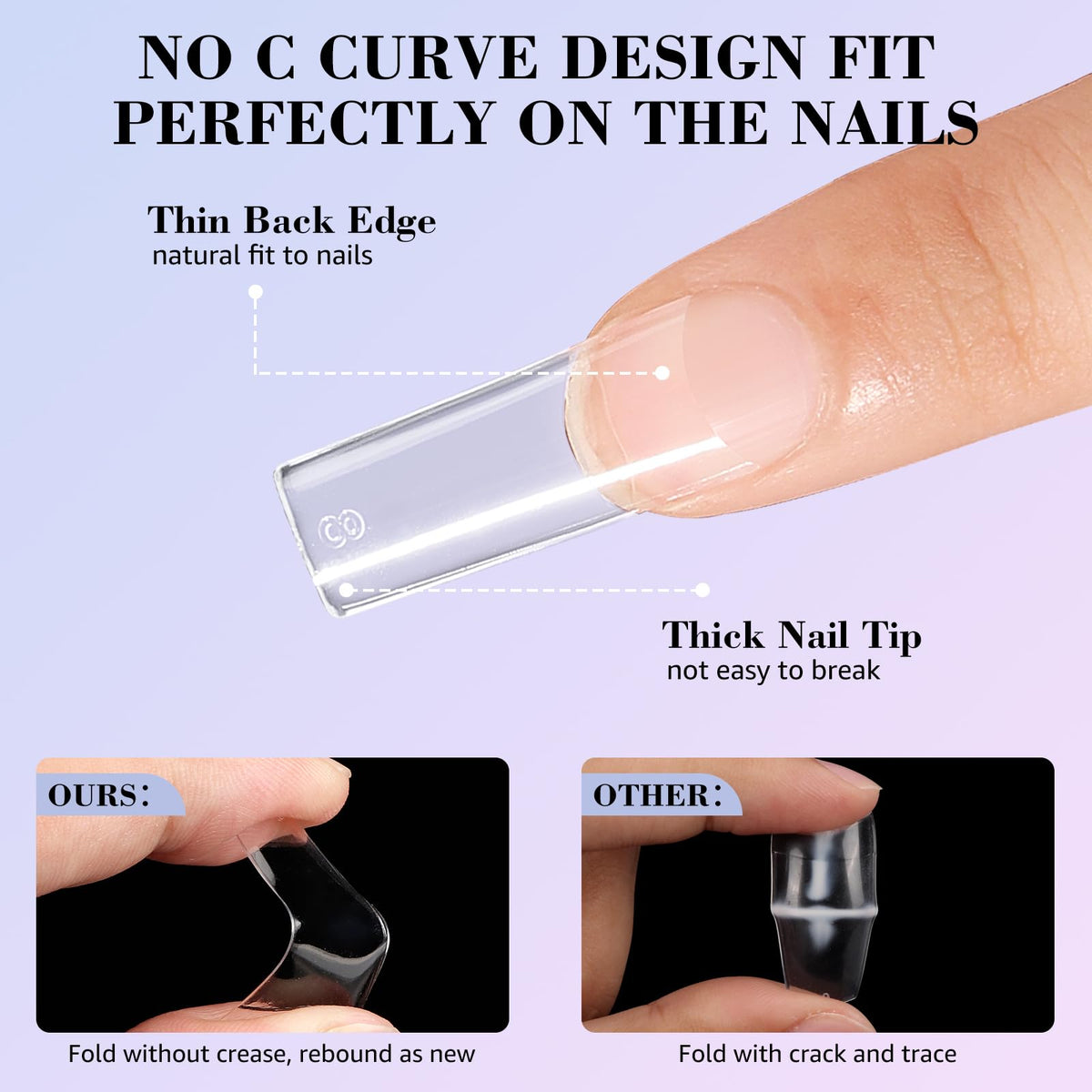 LIONVISON Long Square Nail Tips displayed with nail polish