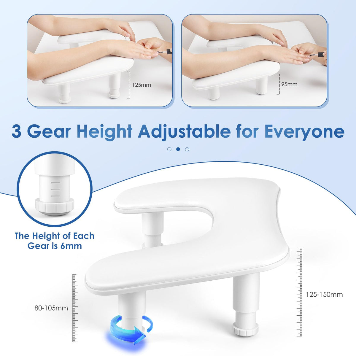 LIONVISON Nail Arm Rest showing adjustable height feature