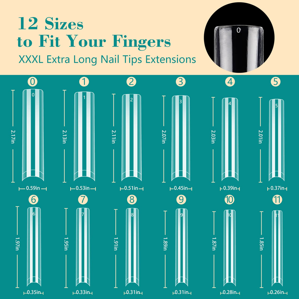 LIONVISON nail tips arranged to show length variations