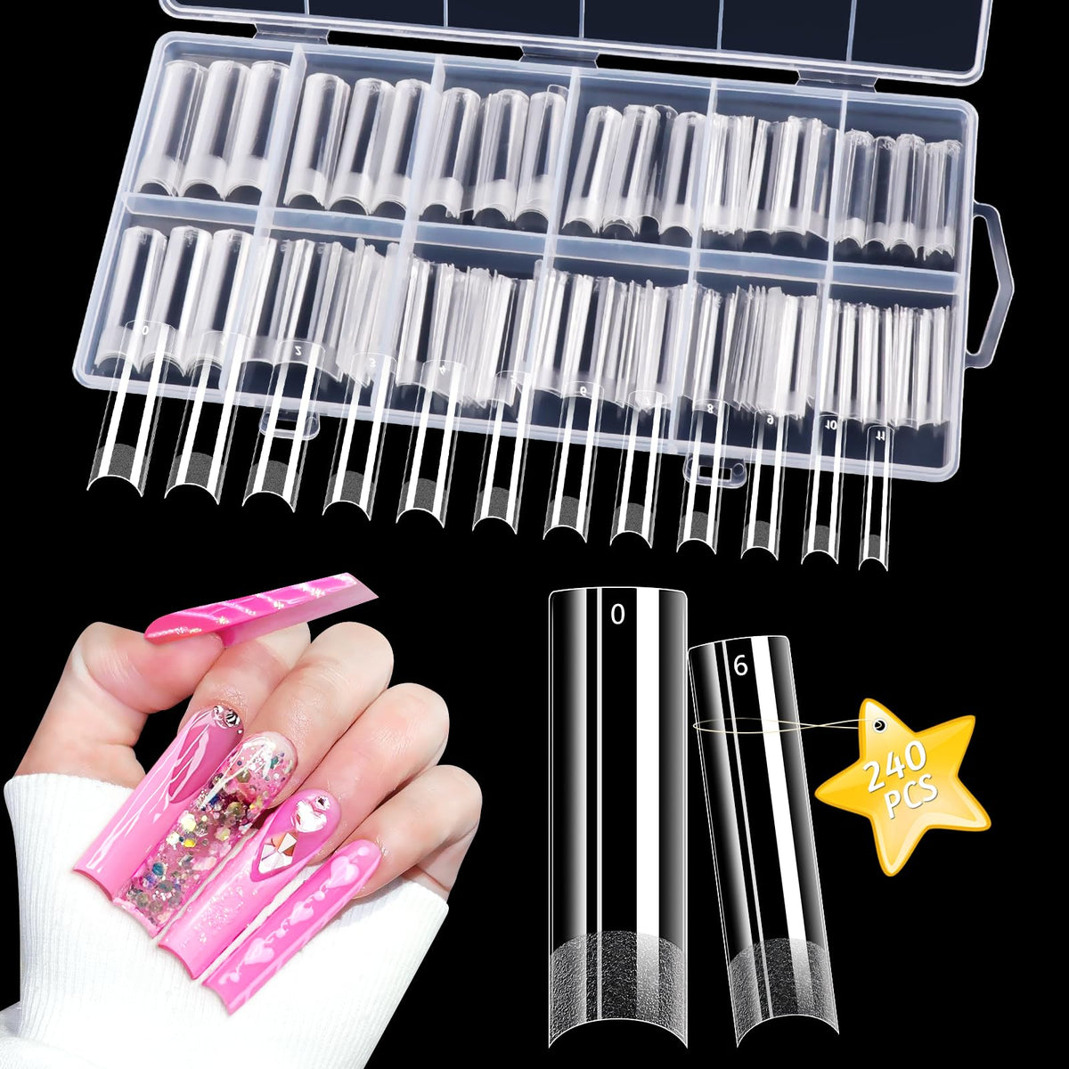 LIONVISON XL Square Nail Tips front view with clear design