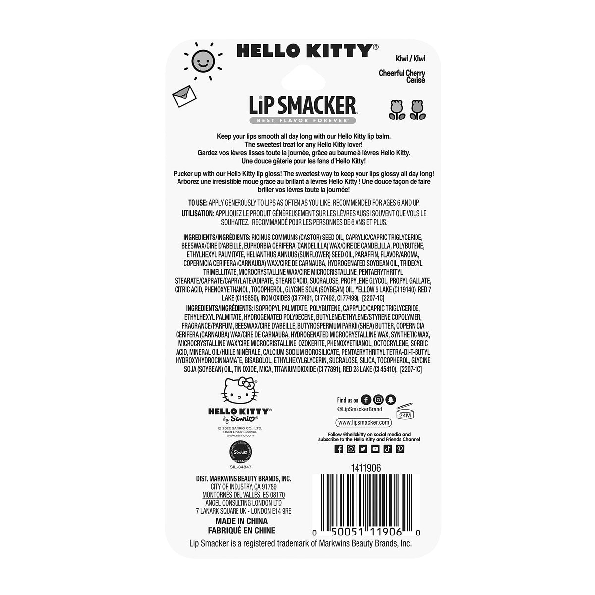 Lip Smacker Lippy Pals Hello Kitty lip balm glossy finish on lips