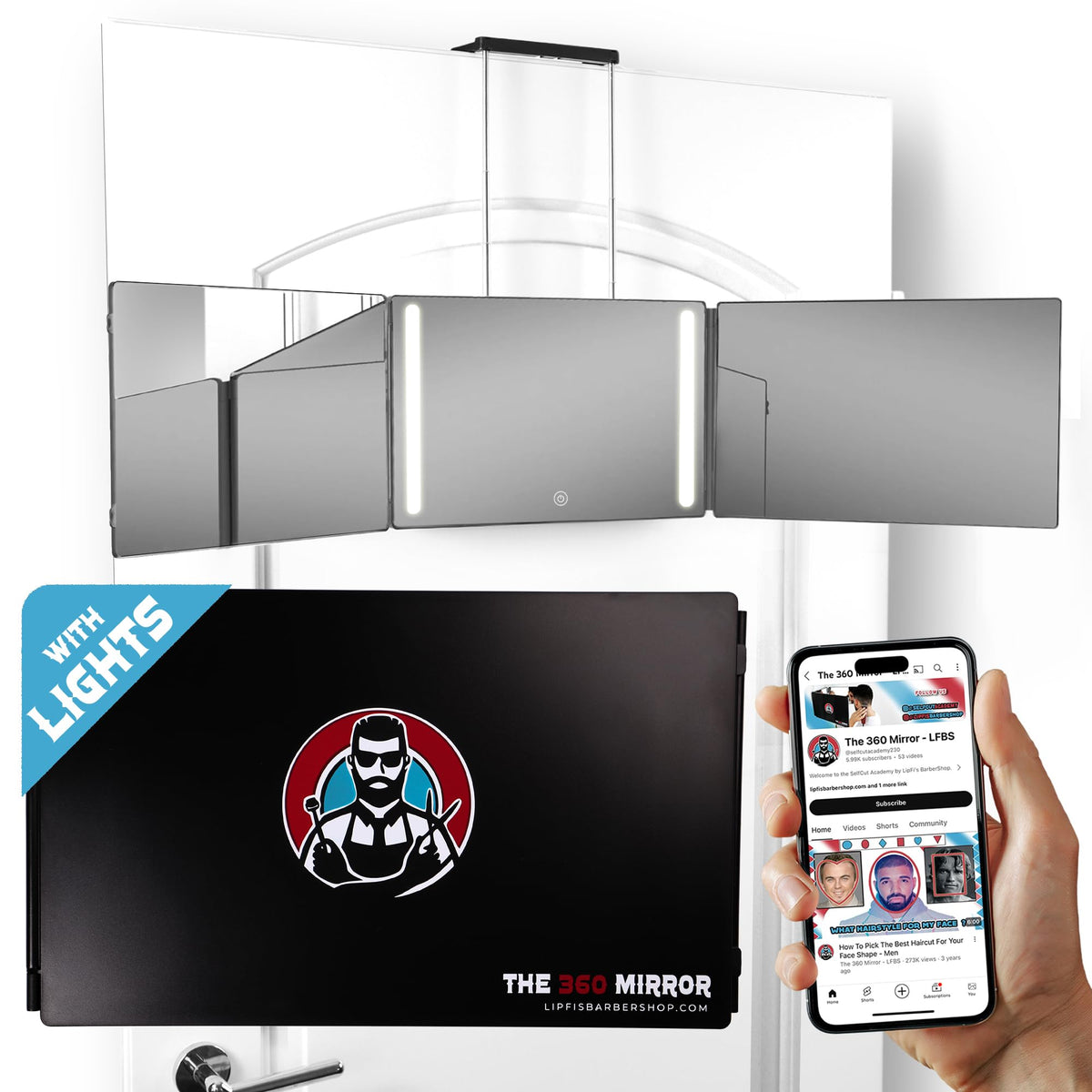 LIPFISBARBERSHOP.COM 360 mirror LED lights front view
