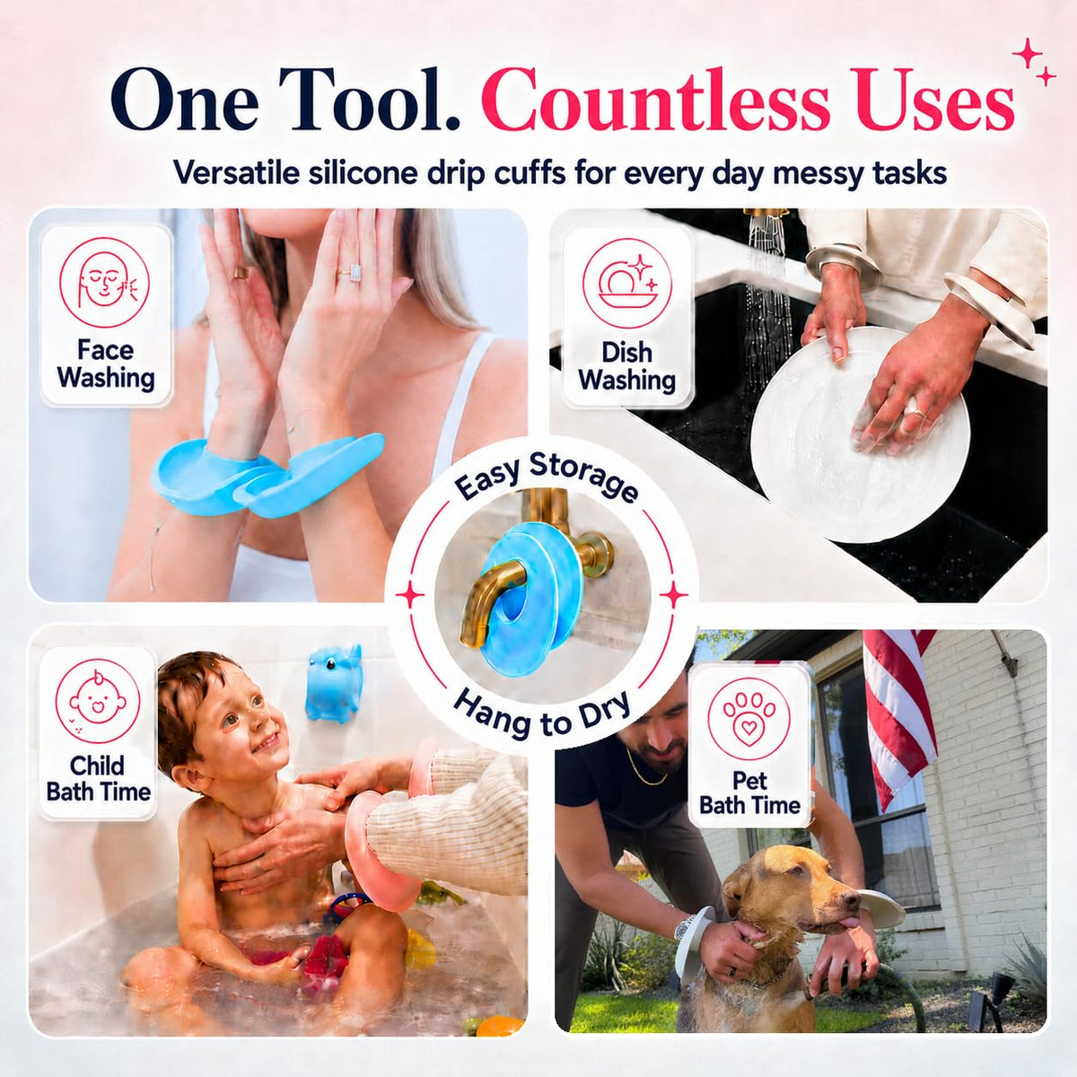 Liquilinks Face Washing Wristbands drying on a dish rack