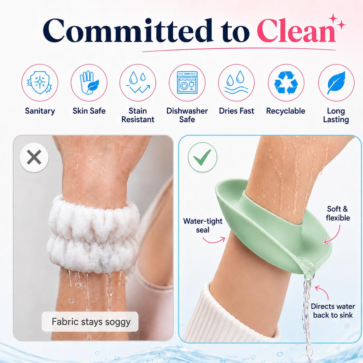 Liquilinks Face Washing Wristbands Grey close-up on wrist