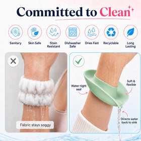 Liquilinks Face Washing Wristbands in green, lifestyle scene