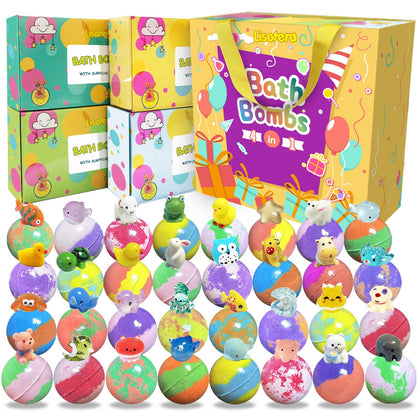 Lisotera 32 pack bath bombs for kids with colourful packaging