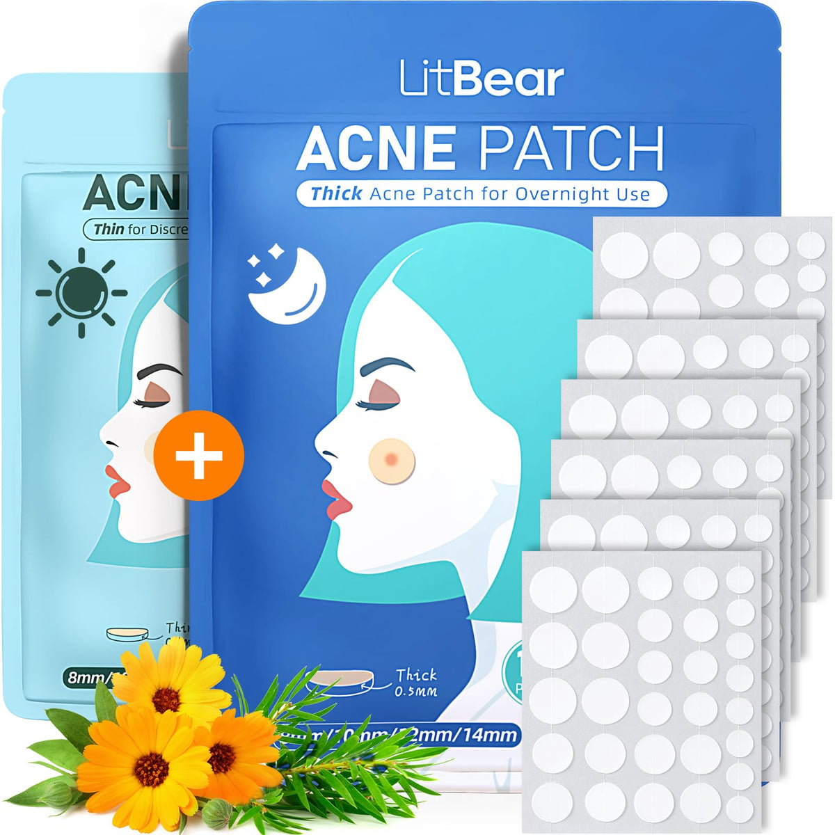 LitBear Acne Pimple Patches front view with packaging