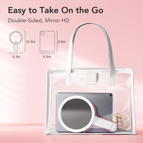 LitBear Travel Makeup Mirror demonstrating 3 colour lighting