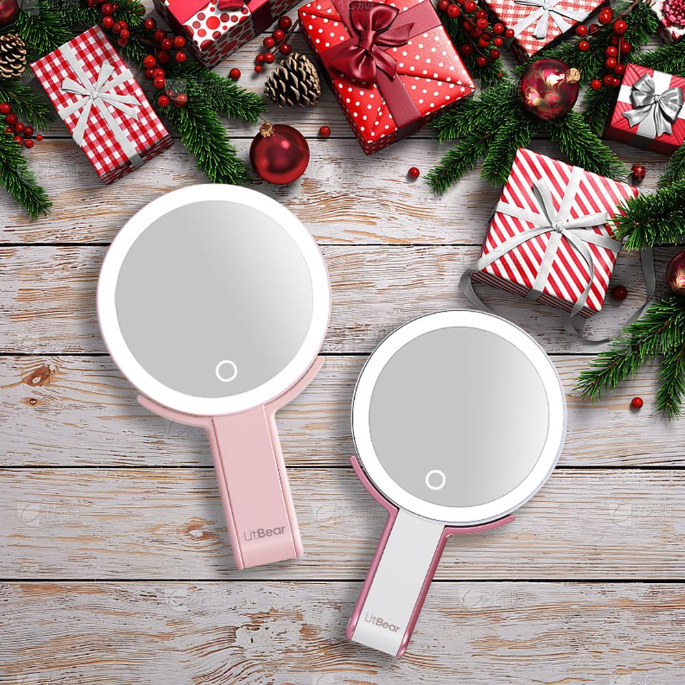 LitBear Travel Makeup Mirror displayed with beauty products