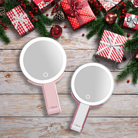 LitBear Travel Makeup Mirror displayed with beauty products