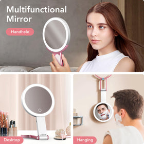 LitBear Travel Makeup Mirror portable design with foldaway handle